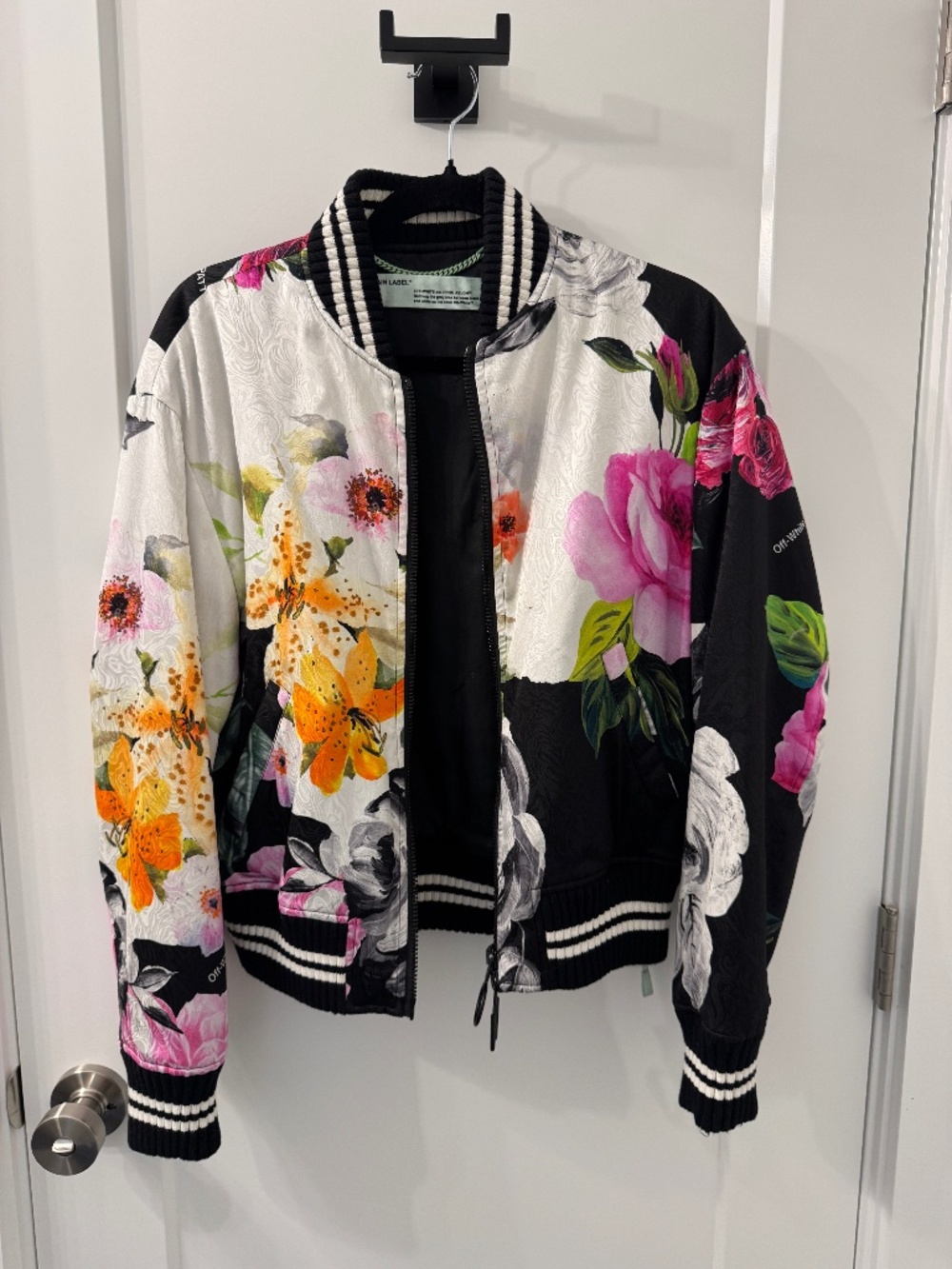 Off-White Virgil Abloh Floral Print Silk Bomber Jacket, IT42 / Medium
